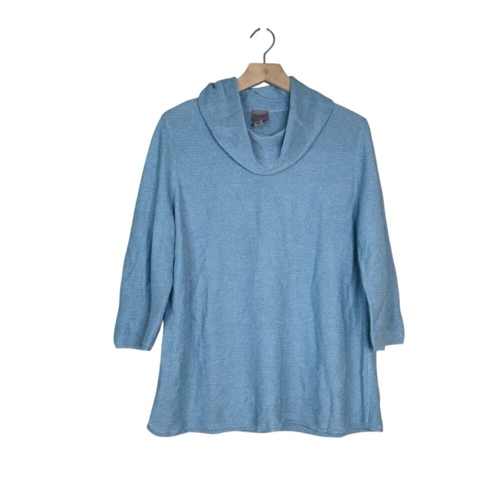 Easy Wear by Chico's Womens 3/4 Sleeve Cowl Neck Sweater in Light Blue